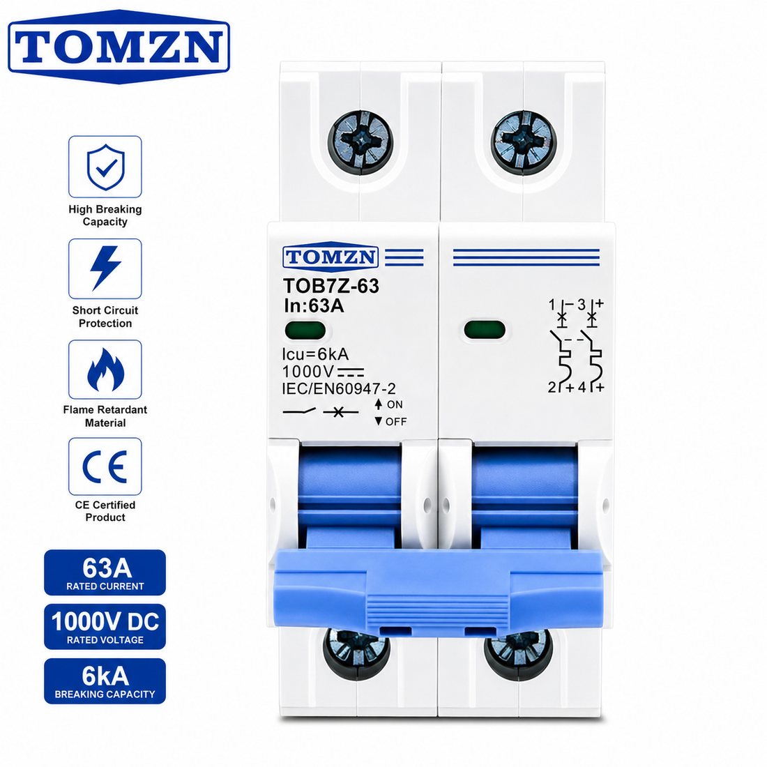 TOMZN 63A 2P DC Breaker 1000V Price in Pakistan