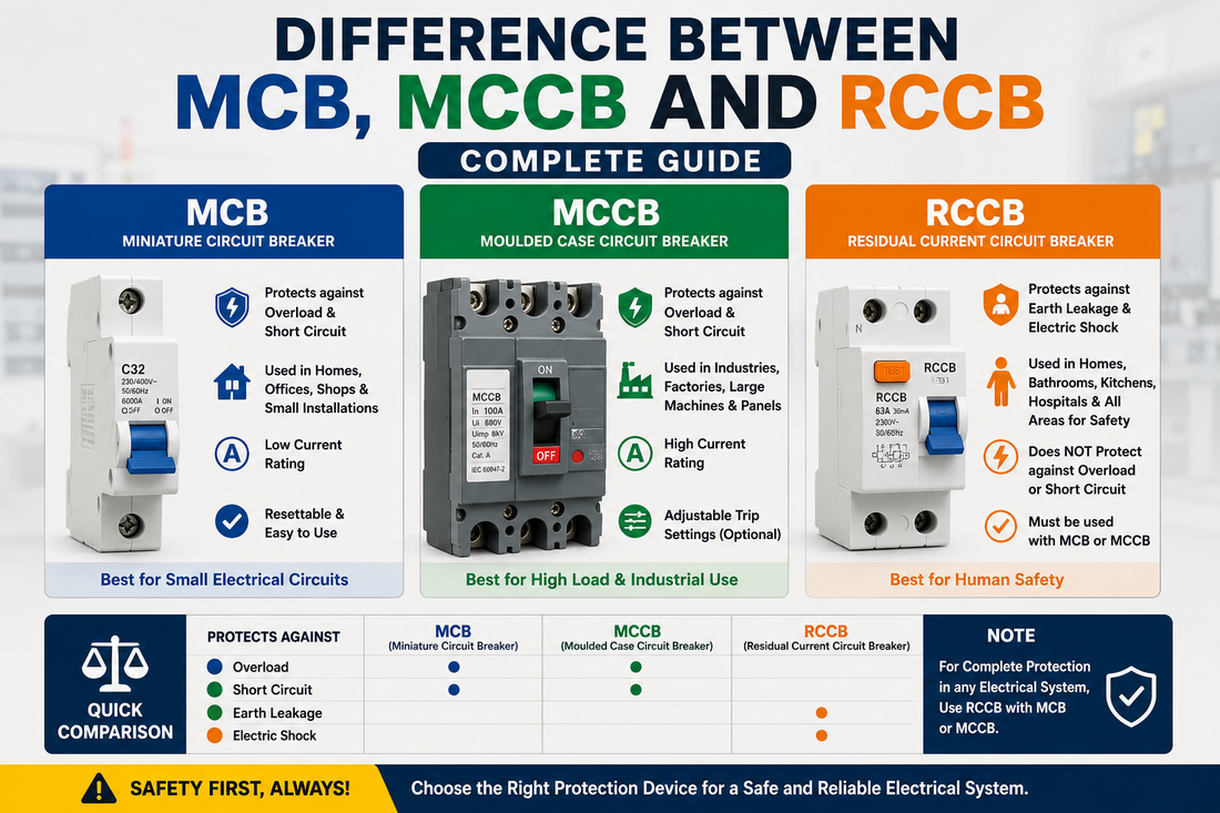 Difference Between MCB, MCCB and RCCB: Complete Guide
