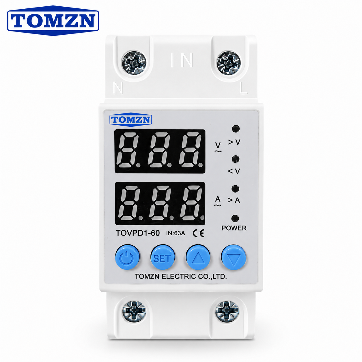 TOMZN 63A Adjustable Voltage & Current Protection Relay with Digital Display – TOVPD1-60